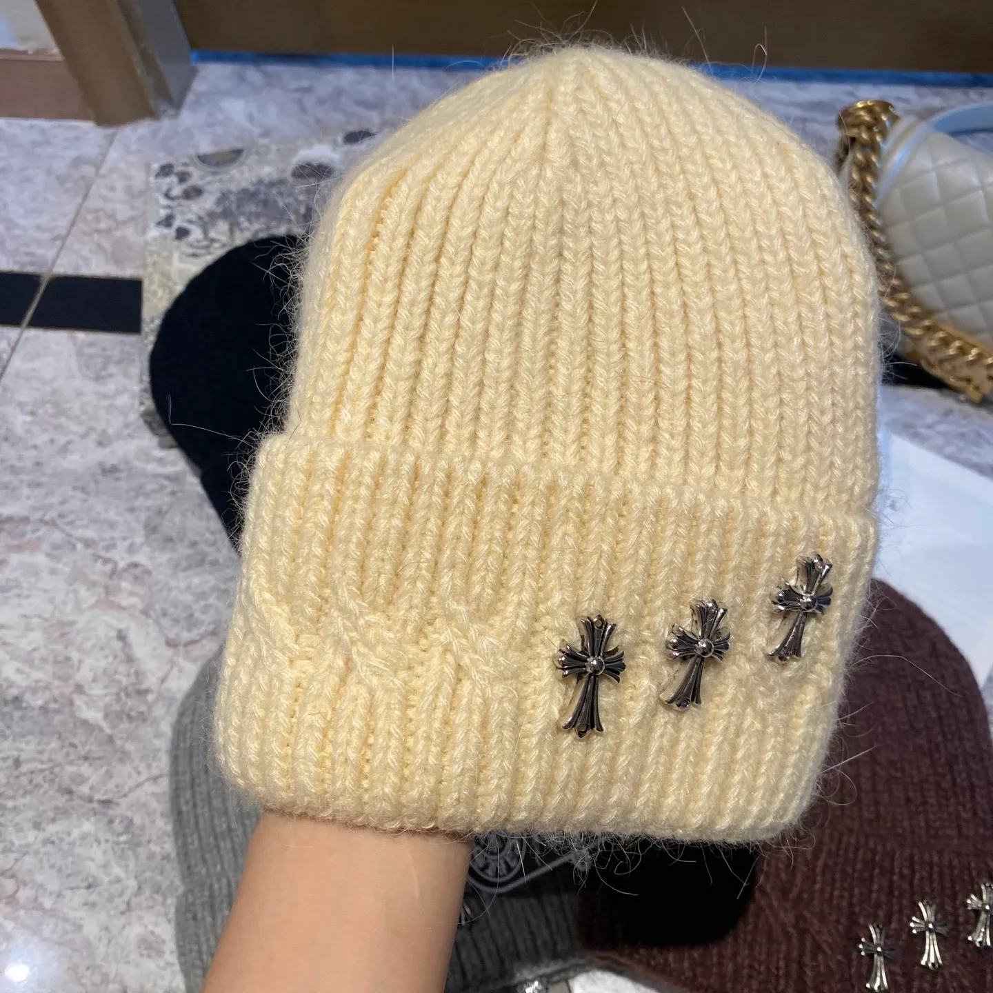 Crow Heart Rabbit Fur Knitted Hat